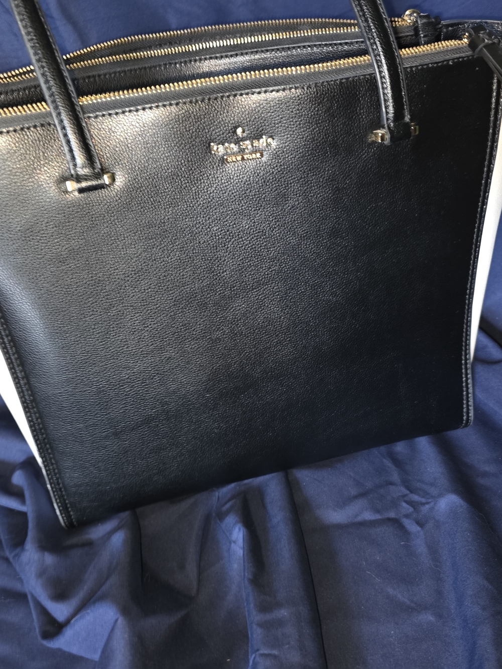 kate spade Black and White Leather Zip-Top Tote